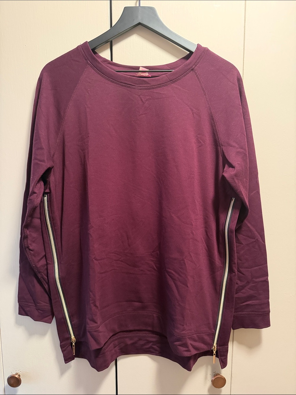 Women’s  Long Sleeve Burgundy Pullover with Side Zippers